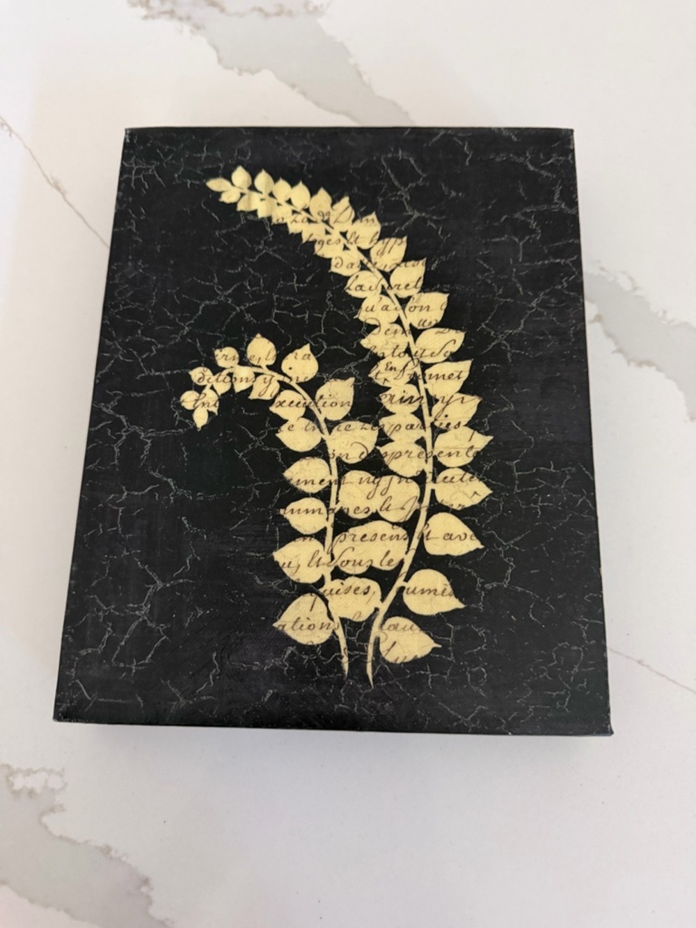 Decoupage III Black Wall Art with Beige Leaf Motif by Artist Yuna